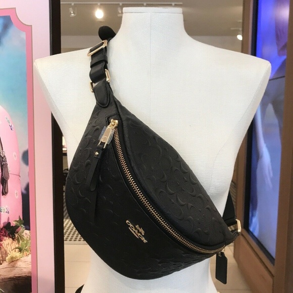 NWT Coach F48741 Signature Leather Belt Bag Fanny Pack in Black $298